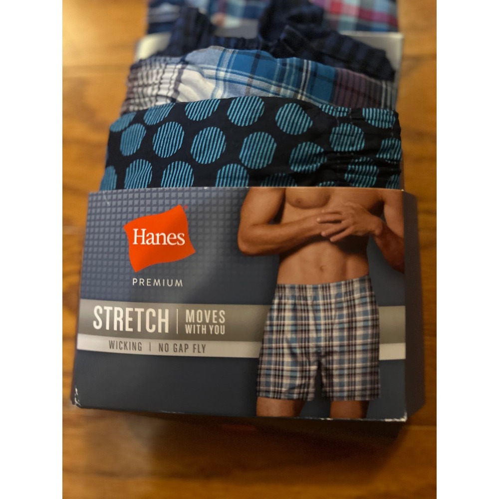 Hanes Premium Men 4 Pack Tagless Boxers Cotton Stretch Plaid Blue Red Small